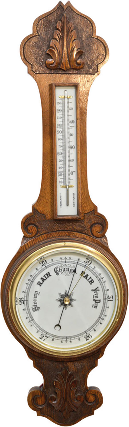 English Aneroid Banjo Barometer In Carved Oak - Renaissance Antiques