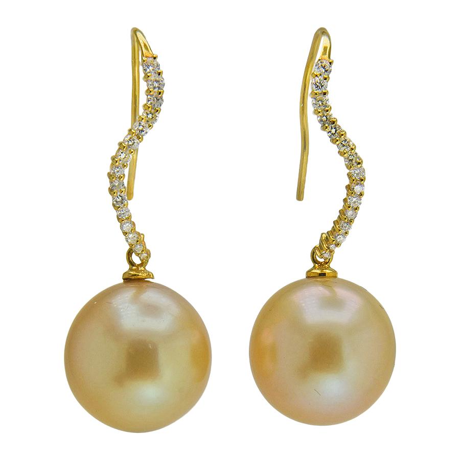 Golden South Sea Pearl and Diamond Earrings - Renaissance Antiques