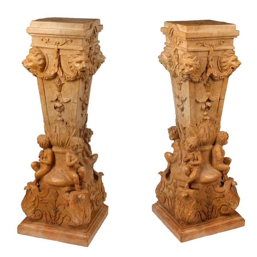 Pair of European Exceptional Hand Carved Pedestals - Renaissance Antiques