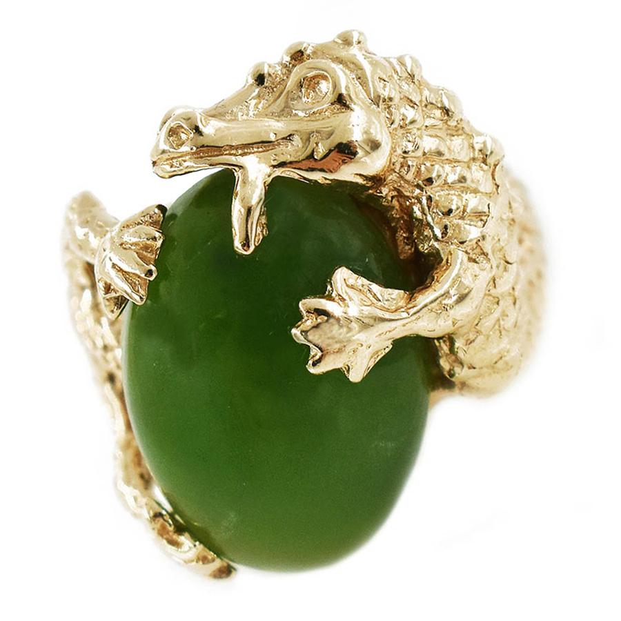 14K Gold And Jade Dragon Ring - Renaissance Antiques